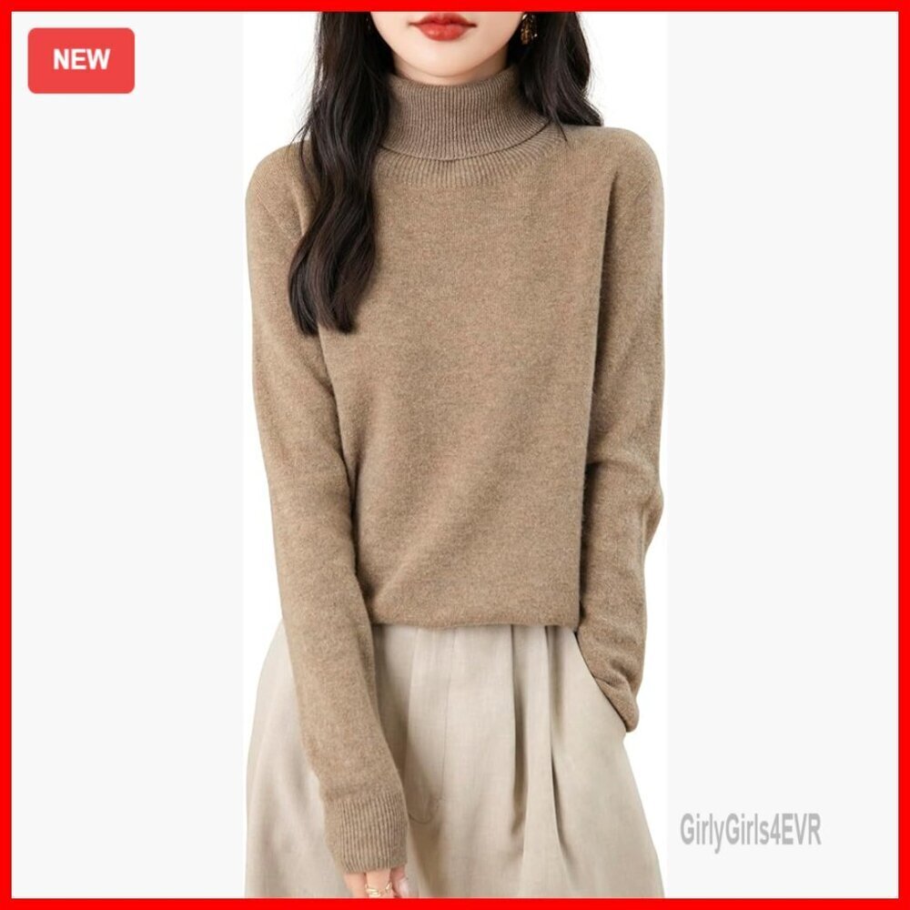 Women's 100% Merino Wool Turtleneck Seamless Pullover Sweater Fall Winter